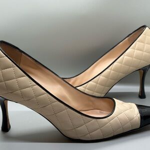 Manolo Blahnik Quilted Beige and Black Heels